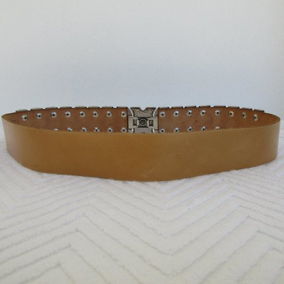 In Transit Soft Leather Metal Waist Belt Western Belt, Sz 32 Made in France Tan - Picture 4 of 9